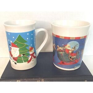 Vintage Royal Norfolk Christmas mugs(set of 2),‎ Dancing Santa, Rudolph